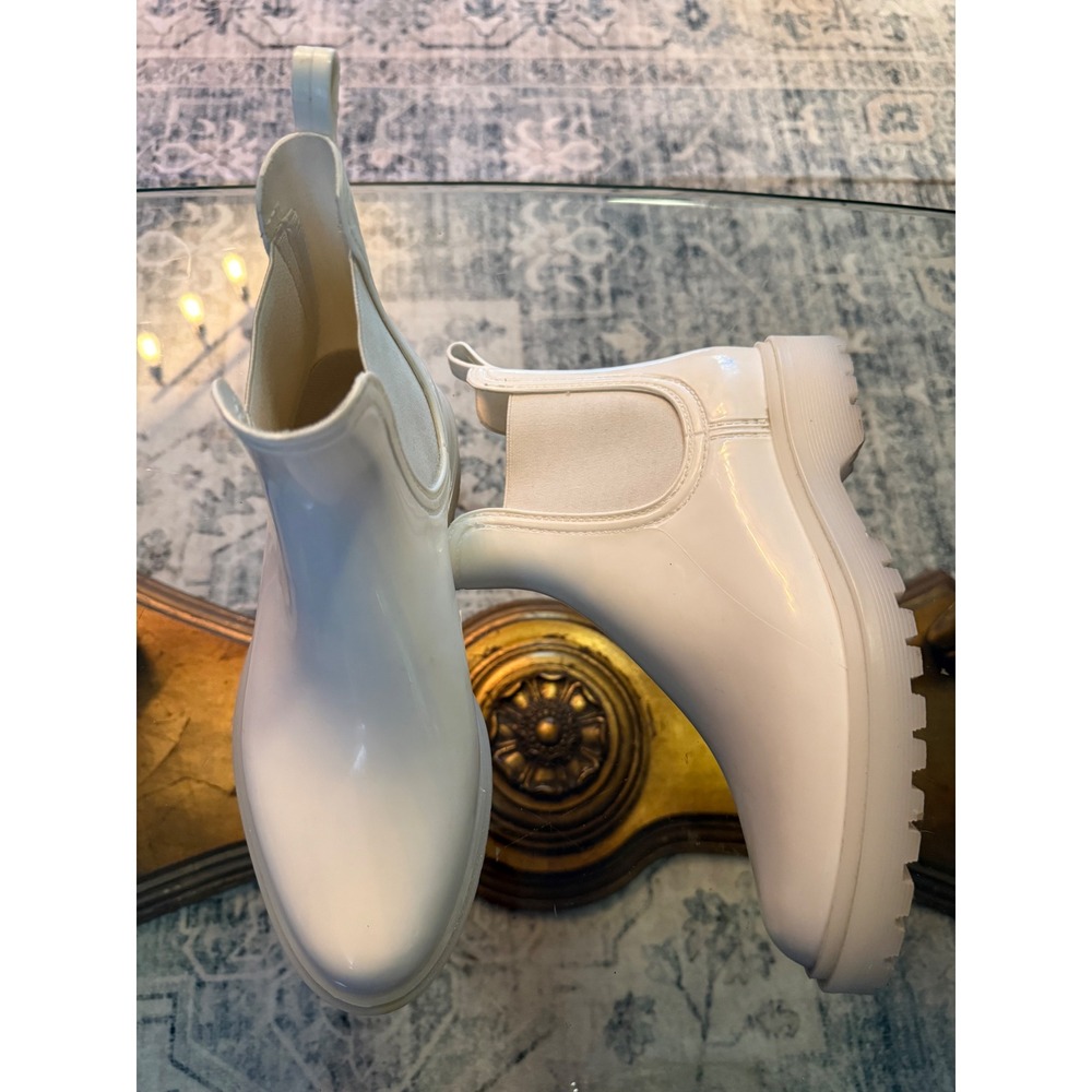 Cougar Kensington Women White Glossy Waterproof Chelsea Rain Boots Lug Sole